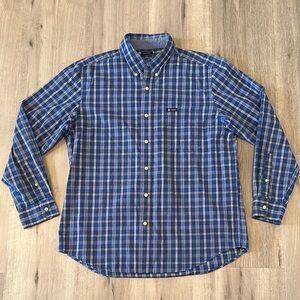 CHAPS men’s button down shirt blue plaid L